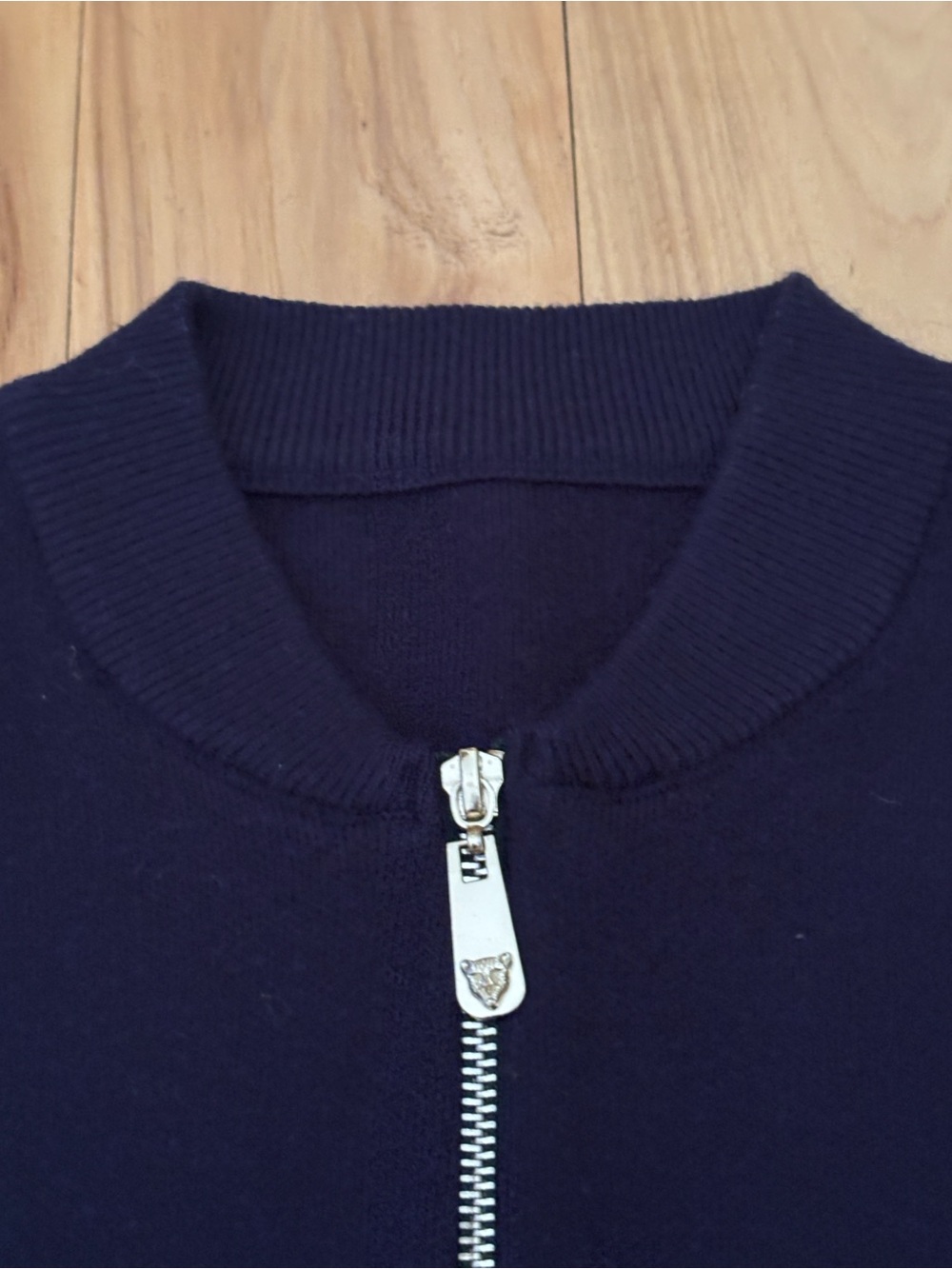 SUPREME | Navy Full Zip Knit Bomber Mock Neck Cardigan Sweater Jacket | Size S - Picture 3 of 6